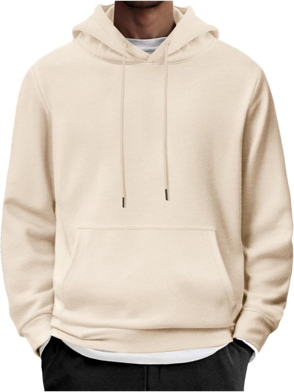 Coofandy Men's Beige Long Sleeve Casual Pullover Fashion Drawstring Hoodies